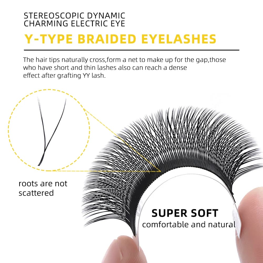 YY Shaped 2D Premade Volume Fan Eyelash Extensions, 8-15mm