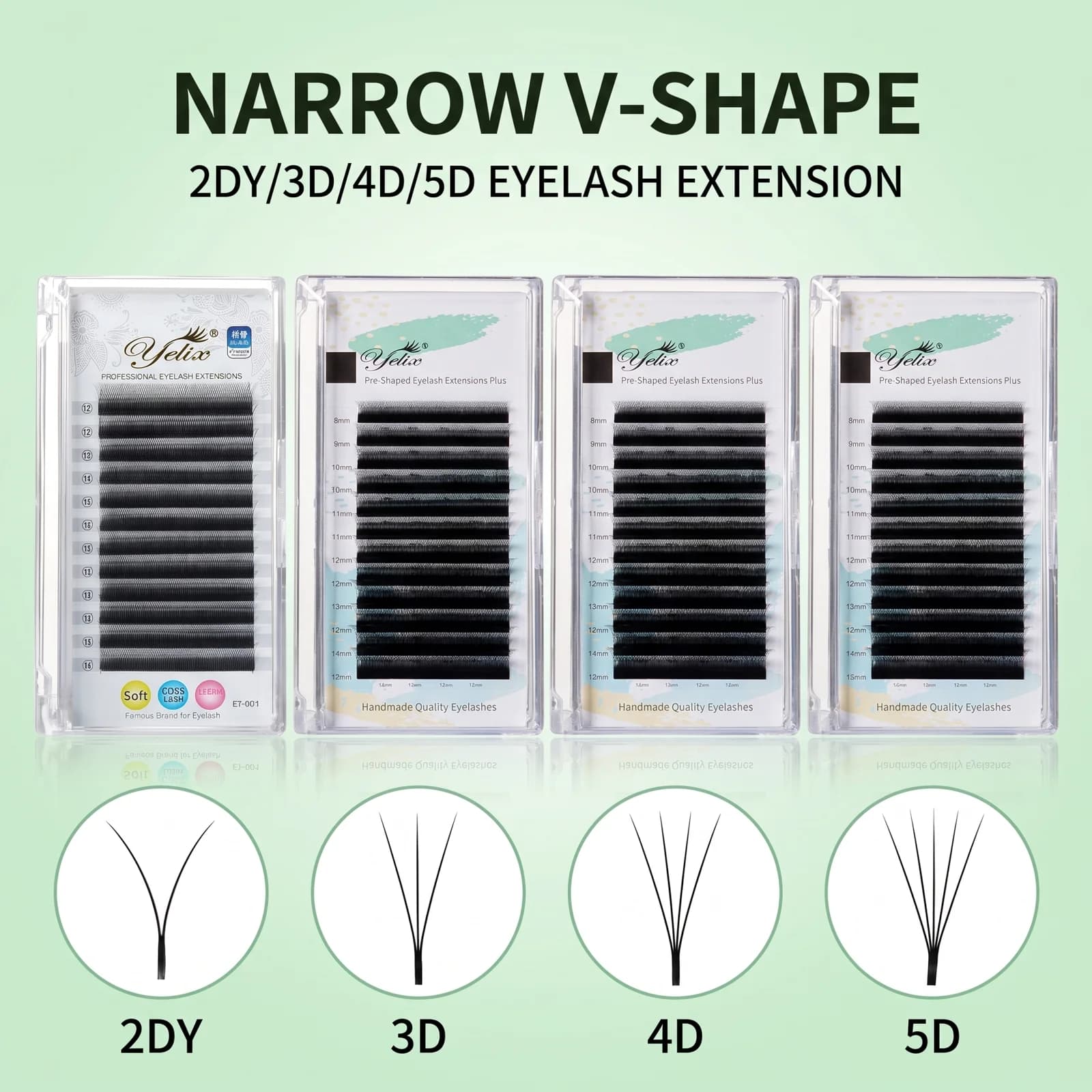 Narrow W-Shape Premade Volume Fan Eyelash Extensions, 2D-5D
