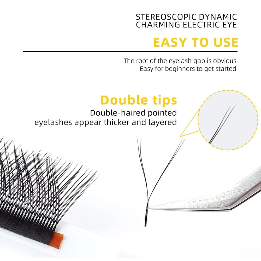 YY Shaped 2D Premade Volume Fan Eyelash Extensions, 8-15mm