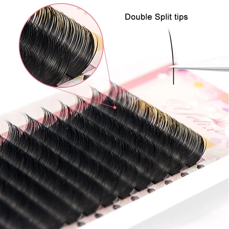 Flat Ellipse Split Tip Black Eyelash Extensions 0.15-0.20mm