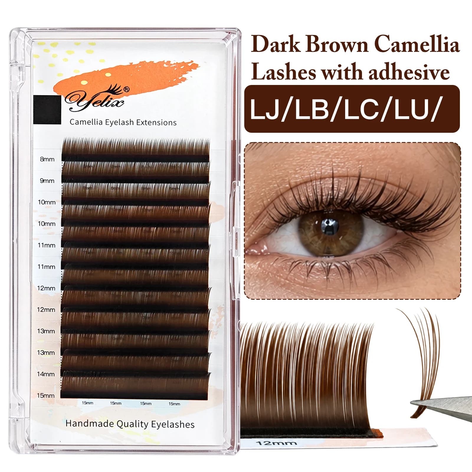Dark Brown Camellia Individual Eyelash Extensions With Adhesive