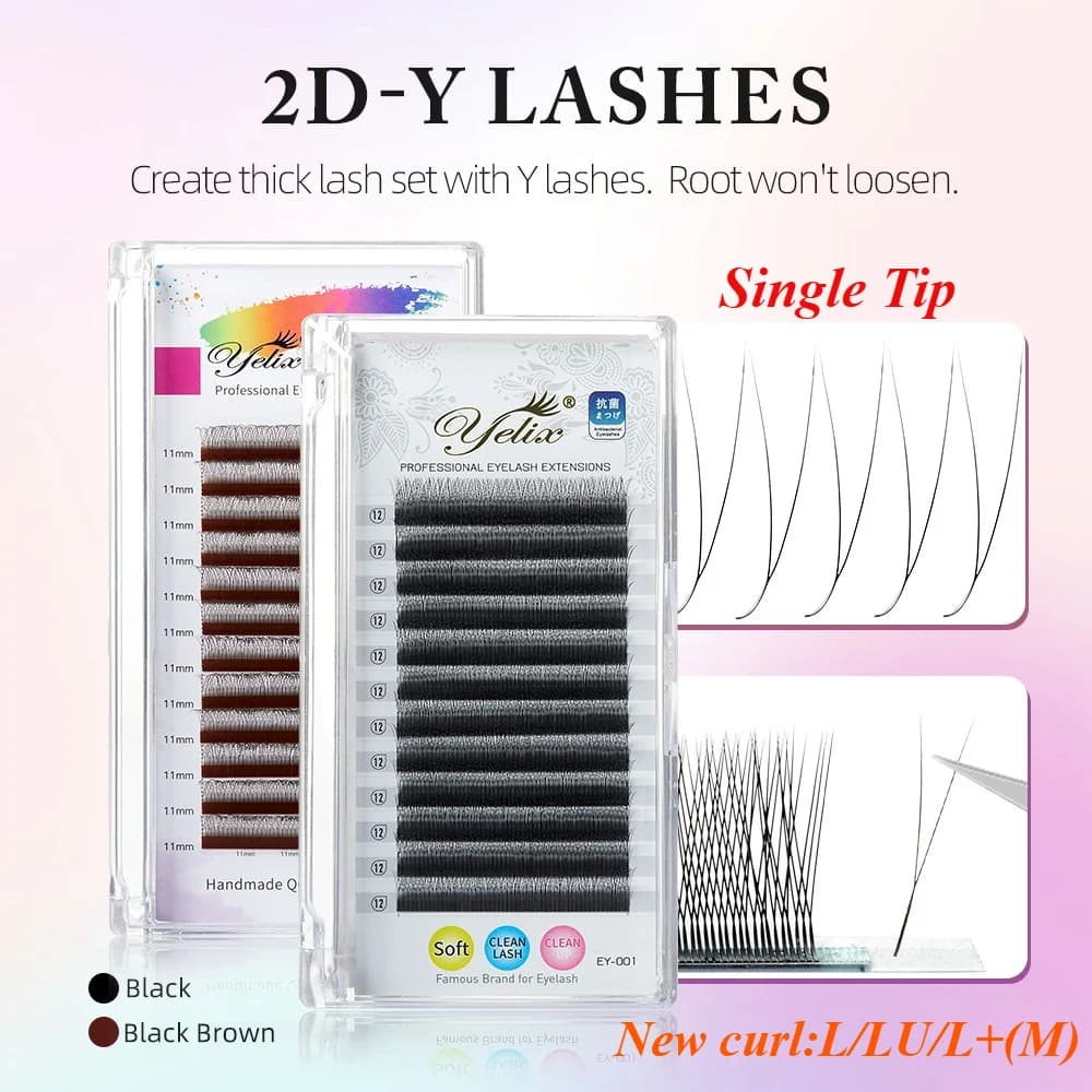 Dark Brown 2D Y Volume Lash Extensions, Ultra-Thin Premade Fans
