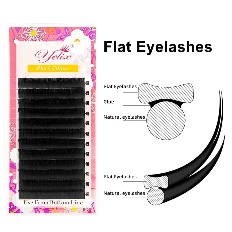 Flat Ellipse Split Tip Black Eyelash Extensions 0.15-0.20mm