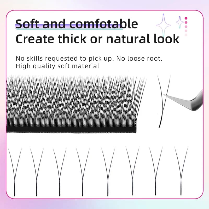 2D Y Shape Single Tip Premade Fan Eyelash Extensions 0.10mm