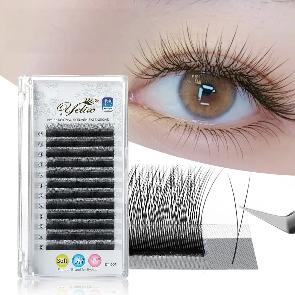 2D Y Shape Single Tip Premade Fan Eyelash Extensions 0.10mm