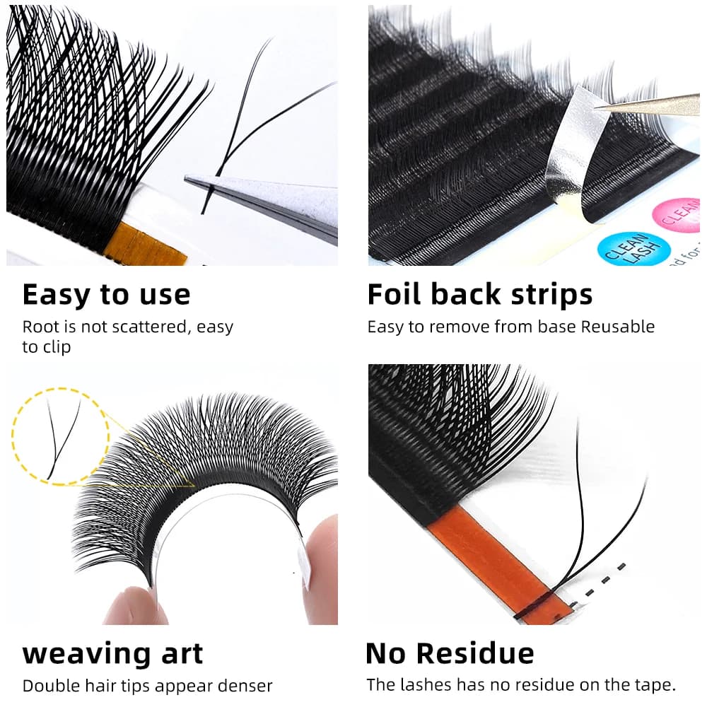 YY Shaped 2D Premade Volume Fan Eyelash Extensions, 8-15mm