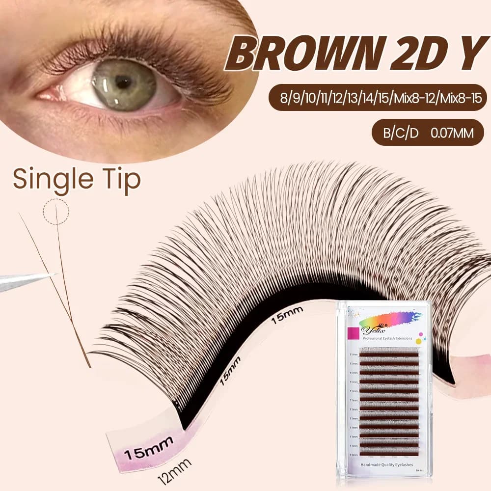 12 Rows 2D Y Black Brown Russian Volume Lashes