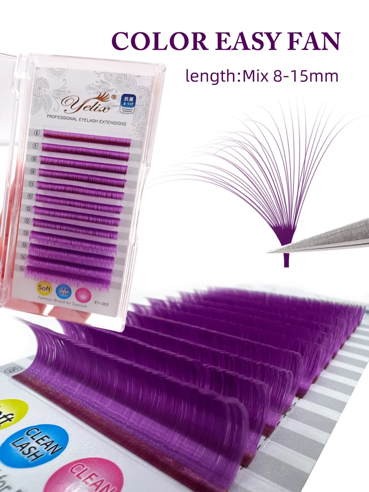 Colored Easy Fan Eyelash Extensions Red Green Blue Purple