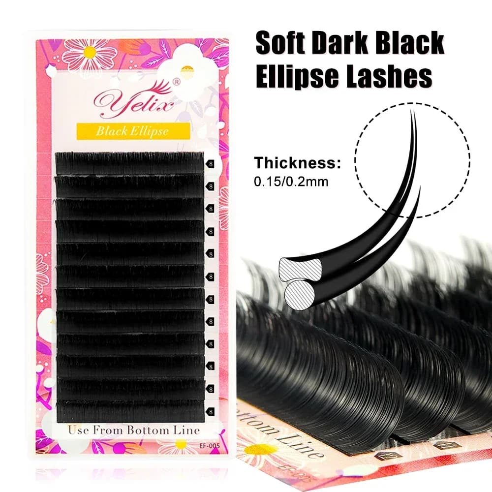 Ellipse Flat Split Tip Eyelash Extensions 6-19mm 0.15-0.2mm
