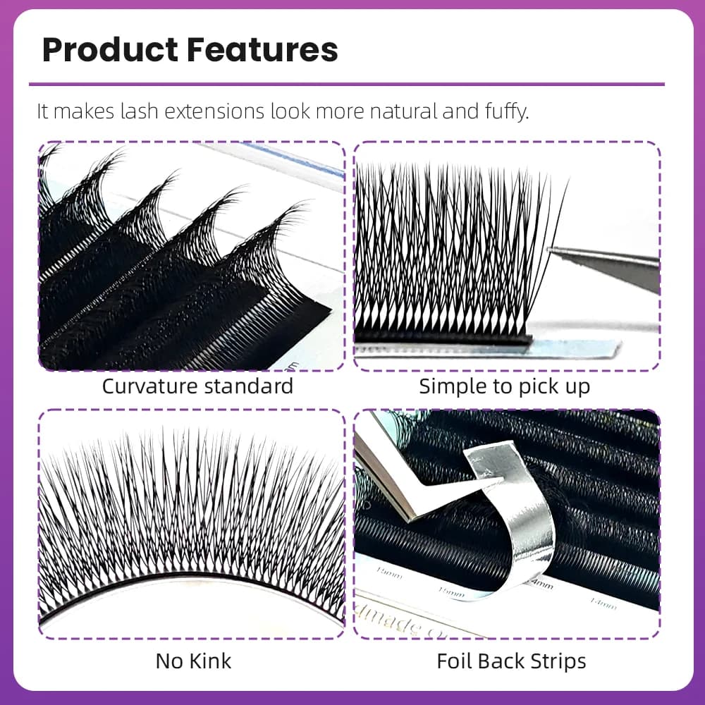 Narrow W-Shape Eyelash Extensions, 2D-5D Volume Fans