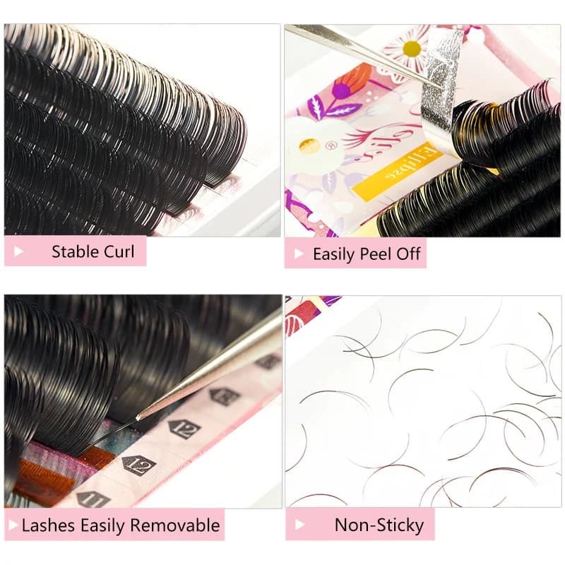 Flat Ellipse Split Tip Black Eyelash Extensions 0.15-0.20mm