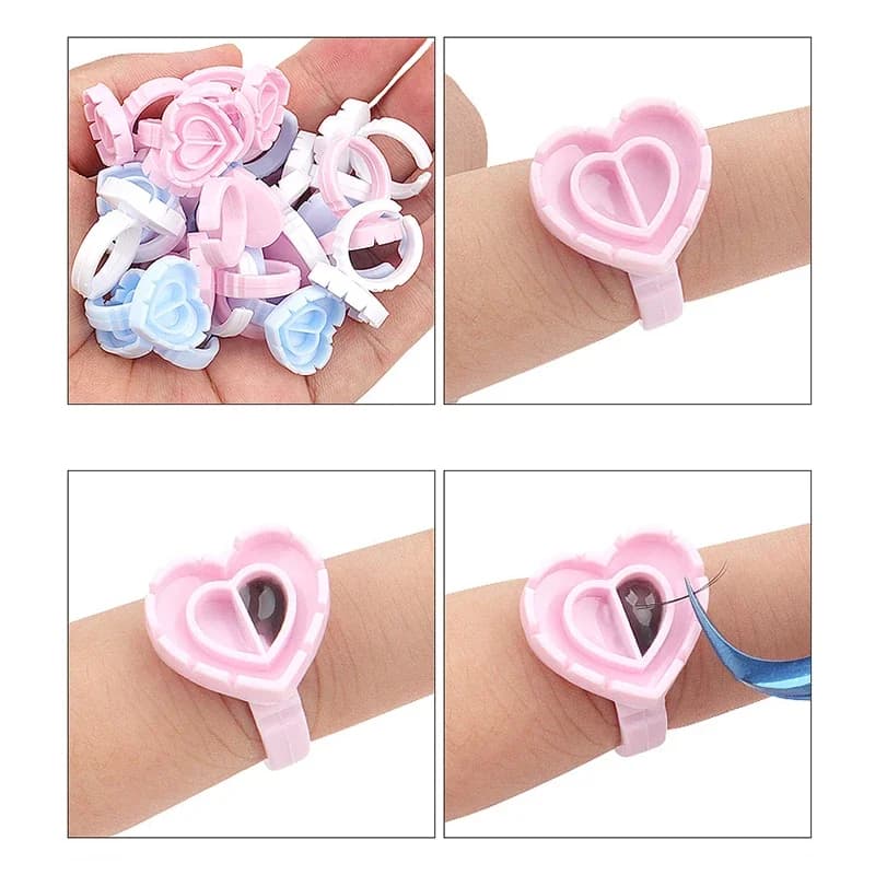 100 Pcs Disposable Glue Ring Holders for Lash Extensions